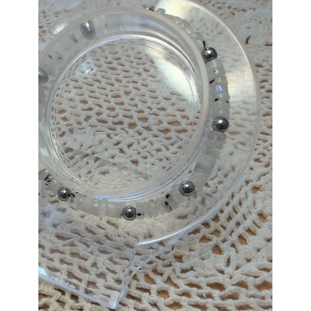 Handmade Rainbow Moonstone And Hematite Stretch Bracelet